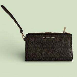 EUC Michael Kors Black and Brown Logo Wristlet Wallet